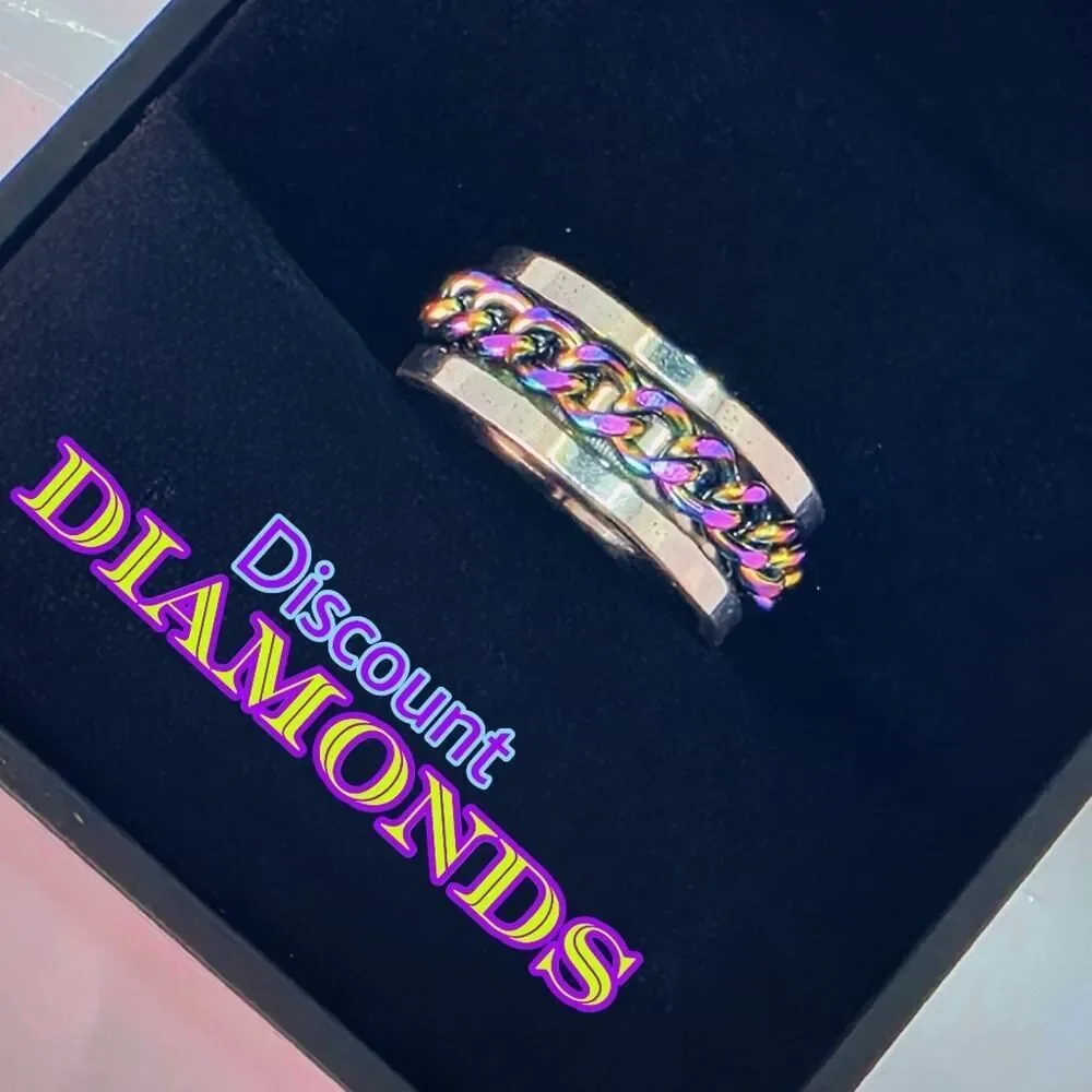 SPINNER Titanium Polished Silver Ring - Rainbow Chain
